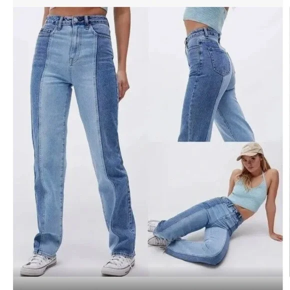 PacSun 90’s Colorblock Two-Tone High Rise Straight Leg Jeans - Picture 1 of 12